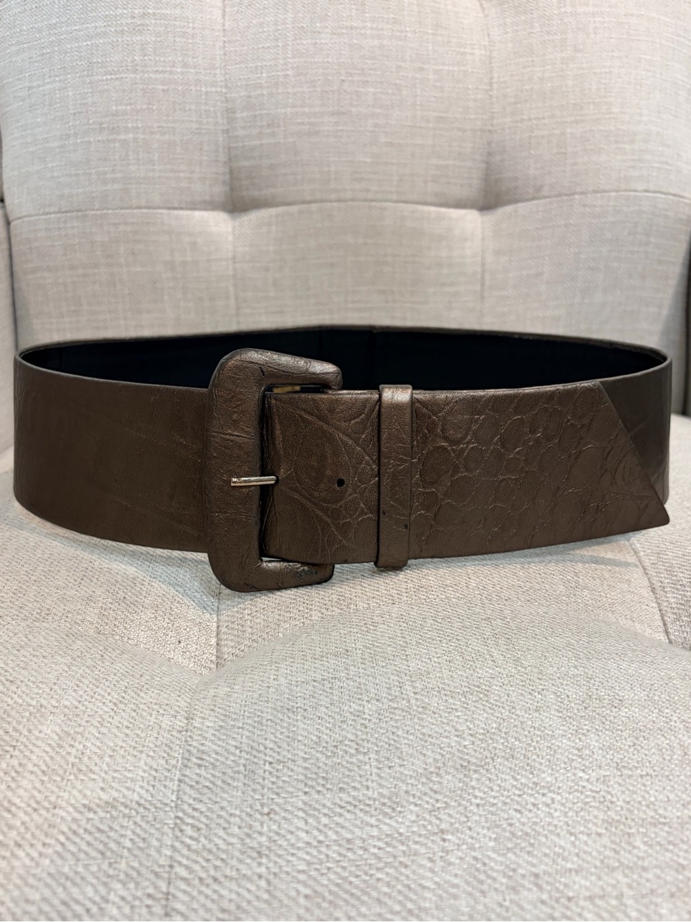 Suzi Roher Bronze Embossed Leather Wide Waist Belt M